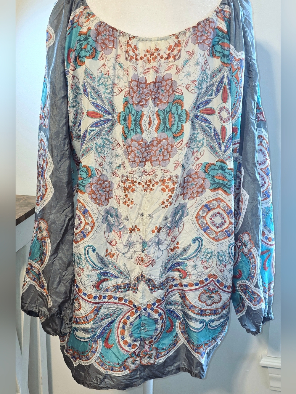 Johnny Was 100% Silk Oversized Bohemian-Style Blouse Women's Sizr XL - Picture 2 of 9